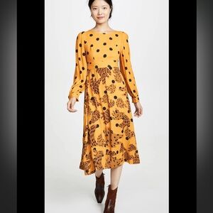 FARM Rio Caramel Banana Yellow Polka Dot Midi Dress Women’s Medium